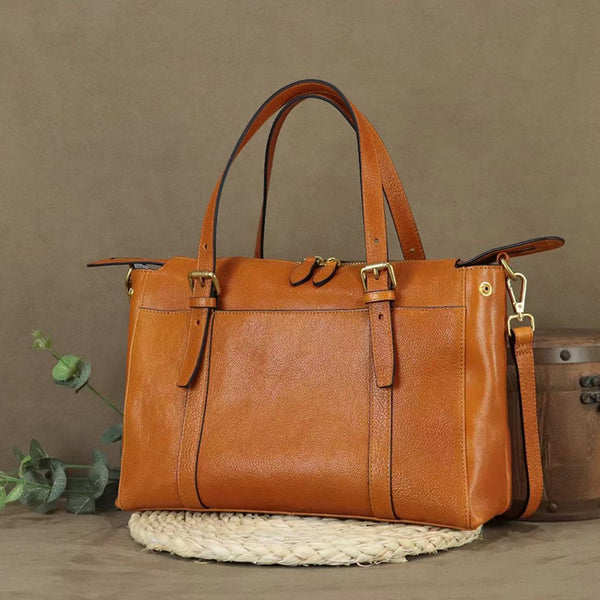 Leather Tote Bag for Women Large with Zipper Pocket Handmade Brown Tote with Shoulder Strap Shoulder Bag Crossbody Messenger Handbag Handles