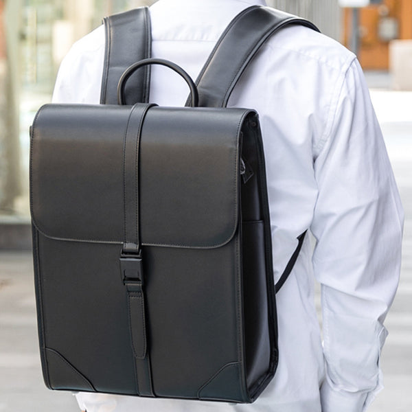 black leather work backpack