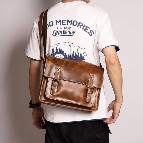 Personalized Leather Messenger Bag Men's Leather Briefcase Crossbody Laptop  Bag