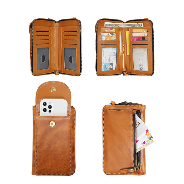 IPhone cross-body on sale LEATHER LONG WALLET Handmade ,vegetal tanned leather,