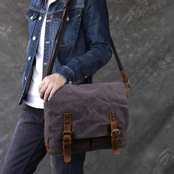 Waxed Canvas Crossbody Bag Canvas Messenger Bag Canvas Shoulder Bag Ca ROCKCOWLEATHERSTUDIO