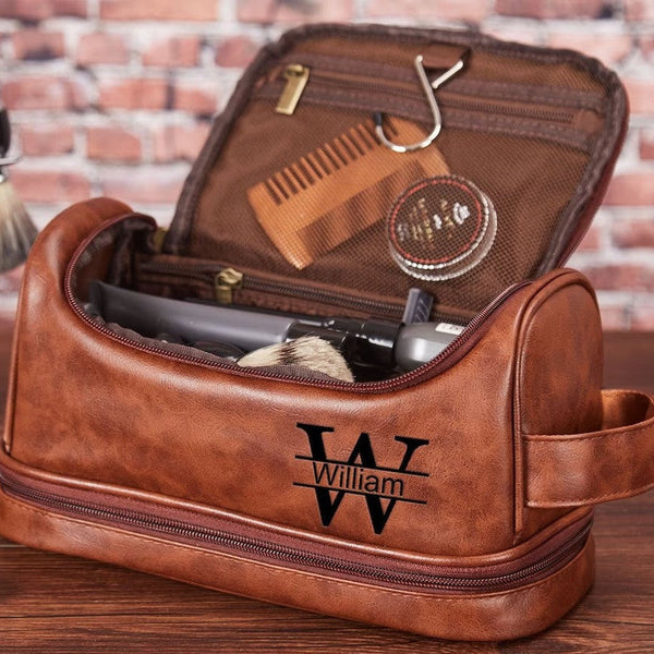 Groomsmen Gift Personalized Leather Toiletry Bag Waterproof Leather Do –  ROCKCOWLEATHERSTUDIO