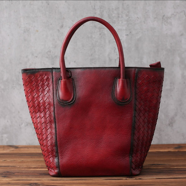 Women's Hand-Woven Leather Tote Shoulder Bag