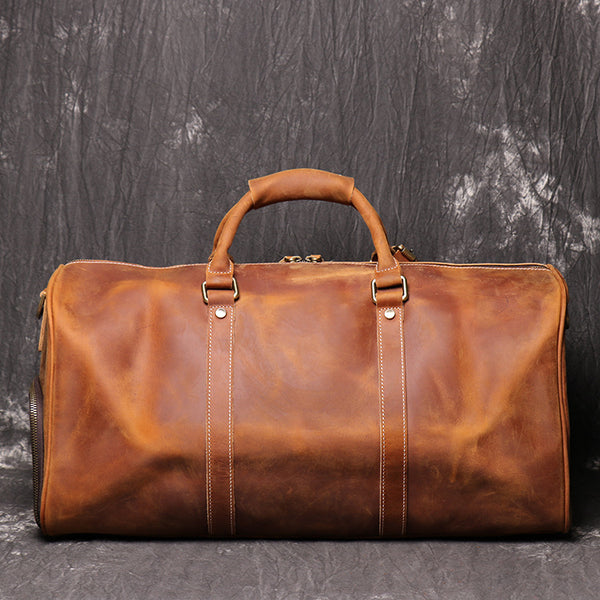 Crazy Horse Leather Men Duffle Bag Large Travel Bag With Shoes