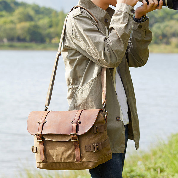 Waterproof Waxed Canvas Camera Bag Canvas With Leather DSLR Camera Bag –  ROCKCOWLEATHERSTUDIO