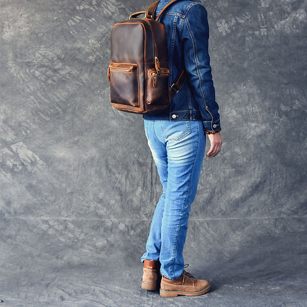 Italian Leather Laptop Backpack for Men