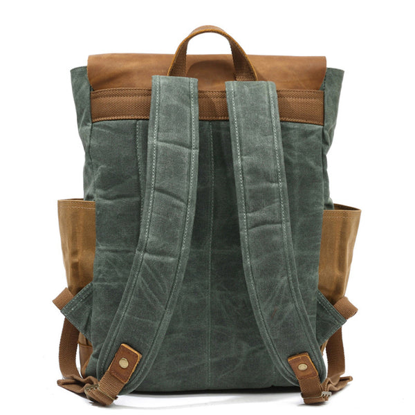 Rugged Vintage-Style Graphite Canvas & Leather Backpack