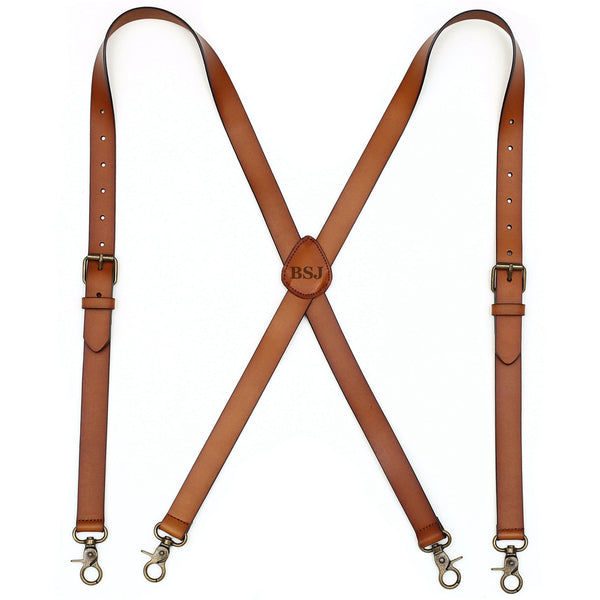 Buy Custom Made Brown Leather Suspenders, made to order from