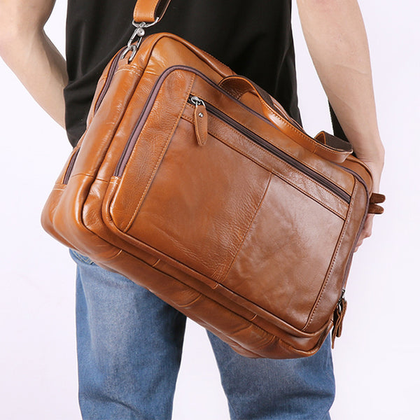 15'' Genuine Leather Men Messenger Bag Laptop Bag Crossbody Bag