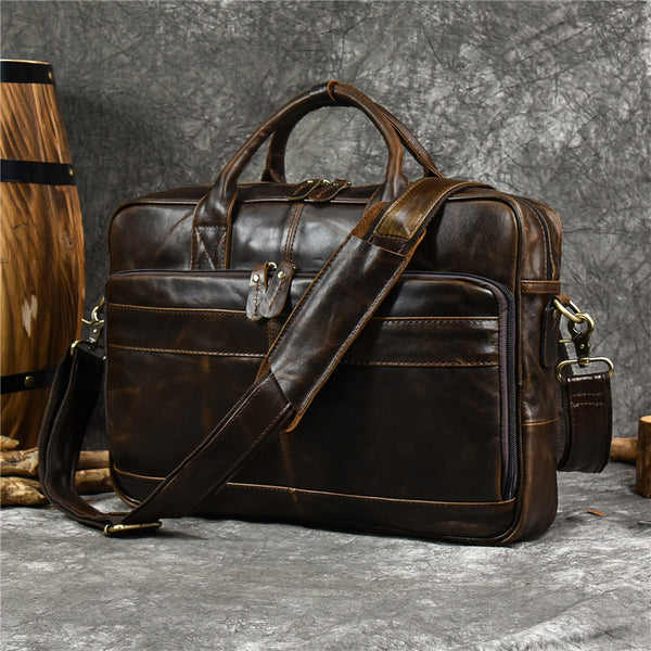 Leather Messenger Bag Full Grain Leather Briefcase 15 