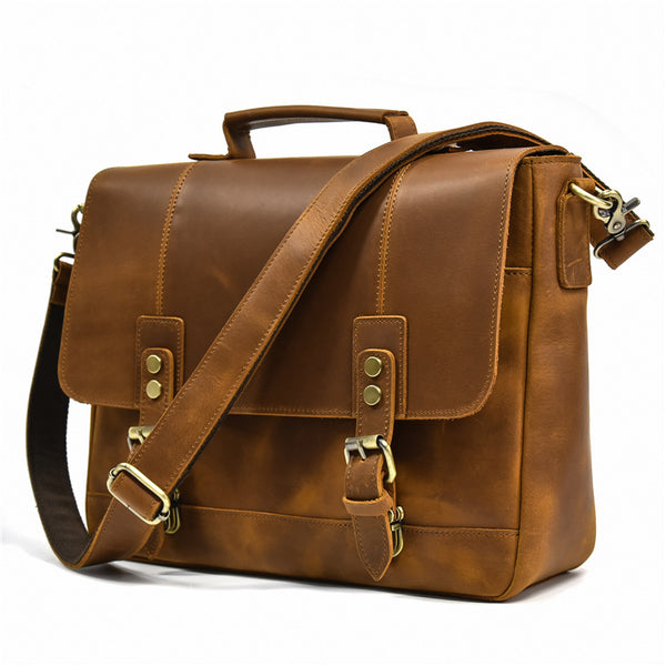 New Men's Premium Leather Laptop Shoulder Briefcase Business Office Ba