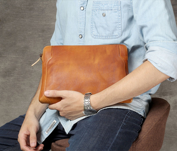  RUSTIC TOWN Leather Wrist Bag for Men - Compact Travel Murse  Clutch Wallet - Versatile Long Wallet Wristlet - Functional Hand Pouch Purse  - Gift for Him : Clothing, Shoes & Jewelry