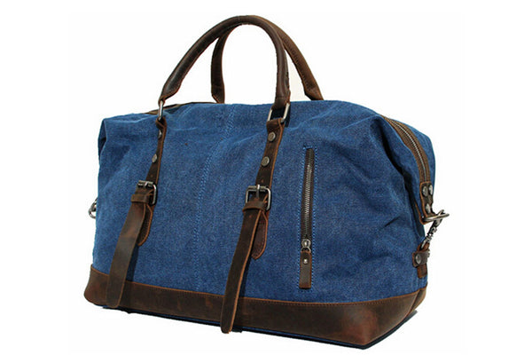 Blue Duffel Bag, Holdall Bag, Leather Gym Bag