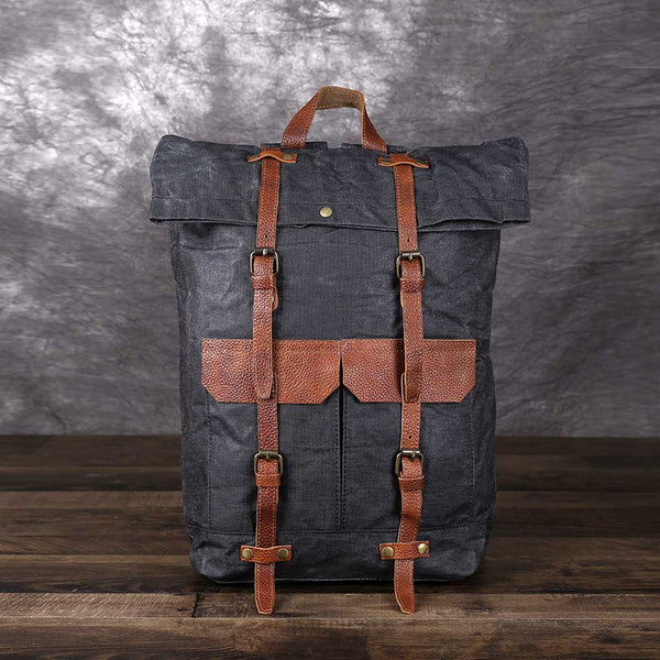 Waxed Canvas Backpack Canvas Rolltop Backpack Waterproof Canvas Laptop  Backpack Large Capacity Travel Backpack