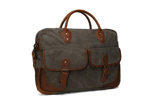 Vintage Messenger Bag Canvas and Genuine Leather Briefcase