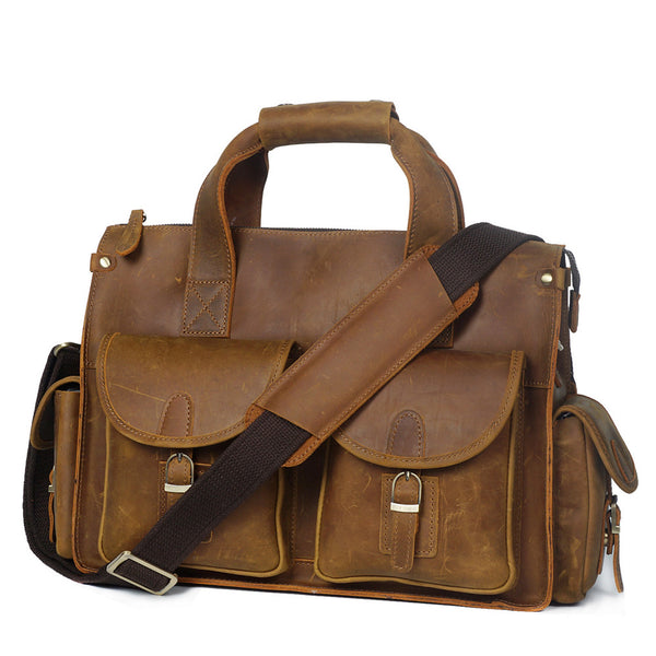 ROCKCOW Handmade Genuine Leather Satchel Bag, Men Messenger Bag