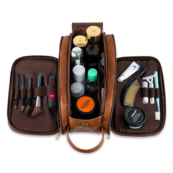 Genuine Leather Toiletry Bag for Men or Women - Travel Shaving Dopp Kit  Bathroom Cosmetic Bag| Hygiene Grooming Kit Organizer | Multifunctional  with