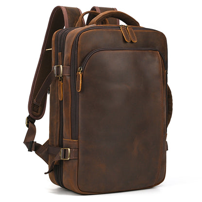 Full Grain Leather Travel Backpack Mens Large Leather Backpack Laptop Backpack Convertible Handbag