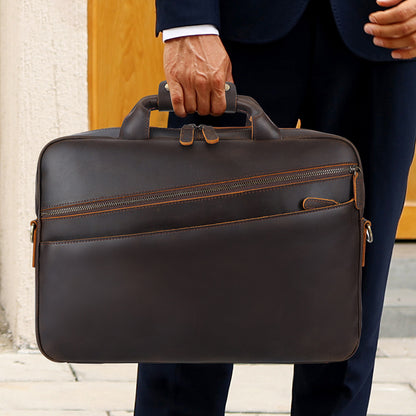 Full Grain Leather Attache Leather Messenger Bag Classic Leather Business Briefcase Vintage 15.6" Laptop Bag For Mens