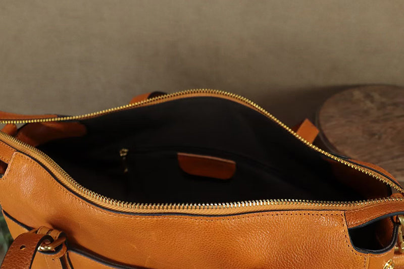 Brown Leather Boston Bag Zip Minimalist Crossbody Bag