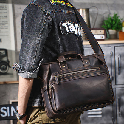 Full Grain Leather Laptop Bag Briefcase Leather Messenger Bag For Men Retro Leather Satchel Portfolio