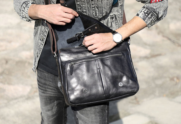 Full Grain Leather Men's Shoulder Bag Vintage Handmade Leather Messenger  Bag Leather Crossbody Bag