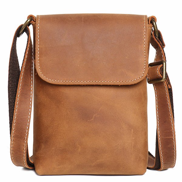 Handmade Genuine Leather Satchel Bag Shoulder Bag Full Grain Leather Small Crossbody Bag For Mens