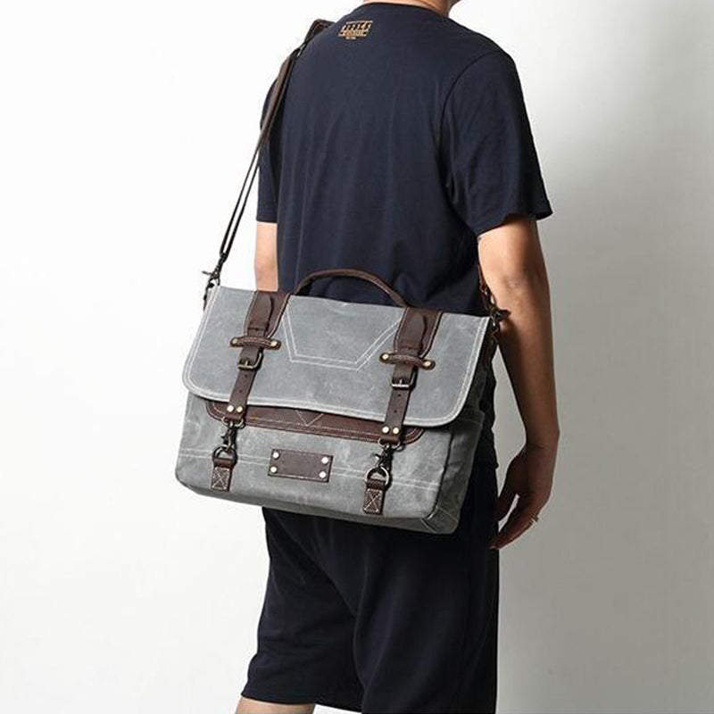 Waxed Canvas Briefcase Bag Handmade Canvas Laptop Messenger Bag Vintag –  ROCKCOWLEATHERSTUDIO