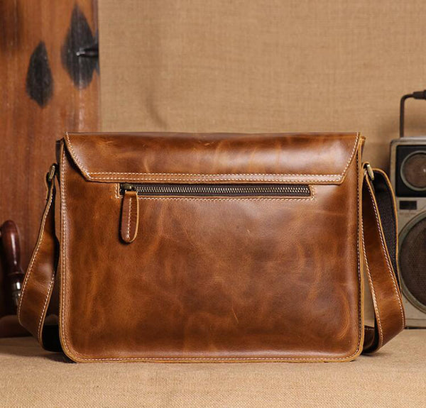 Bike Messenger Bag Men Vintage Leather Bags Crossbody Side Bags For Me –  ROCKCOWLEATHERSTUDIO