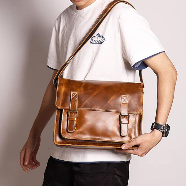 Mens Leather Laptop Messenger Bag Men Leather Bags Side Bags For Mens –  ROCKCOWLEATHERSTUDIO