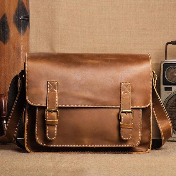 Full Grain Leather Men's Shoulder Bag Vintage Handmade Leather Messeng –  ROCKCOWLEATHERSTUDIO