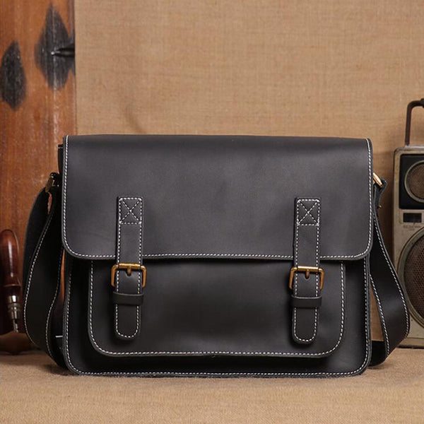 Leather Briefcase Men Black Leather Messenger Bag Men's 