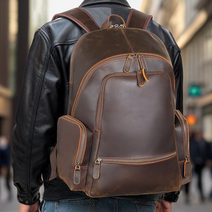 Vintage Leather Backpack Full Grain Brown Leather Backpack Mens Rucksack 15.6" Laptop Backpack Leather Travel Backpack