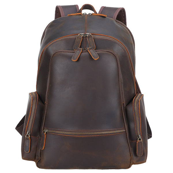 Vintage Leather Backpack Full Grain Brown Leather Backpack Mens Rucksack 15.6" Laptop Backpack Leather Travel Backpack