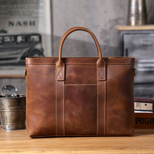 Vintage Leather Briefcase Full Grain Leather Messenger Bag Men Leather Shoulder Bag Leather Laptop Bag Business Handbag