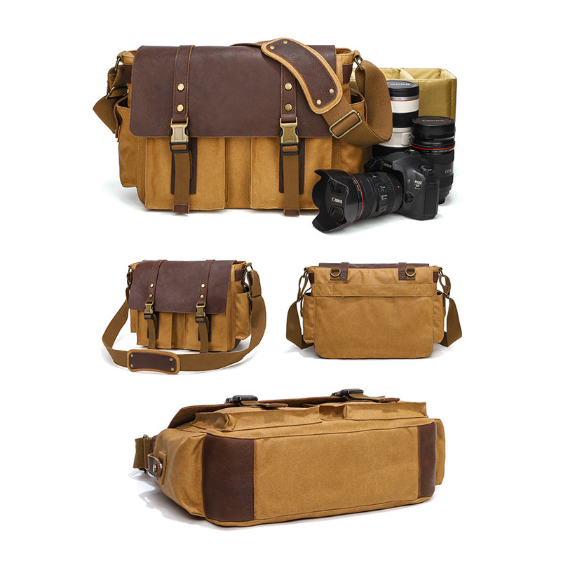 Canvas DSLR Camera Bag, Professional SLR Camera Bag, Men's Canvas Mess –  ROCKCOWLEATHERSTUDIO