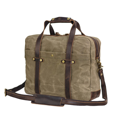 Waxed Canvas Messenger Bag Canvas Briefcase Laptop Bag Leather Crossbody Bag Work briefcase Canvas Briefcase For Men