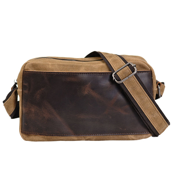 Waxed Canvas Messenger Bag Men Satchel Bag With Full Grain Leather Vintage Crossbody Bag Canvas Shoulder Bag iPad Bag