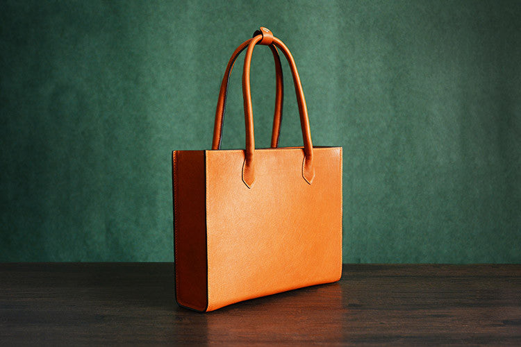 Vegetable tanned leather online tote bag