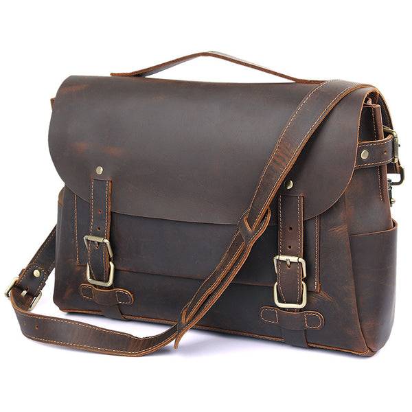 Top Grain Genuine Leather Mens Briefcase Business Messenger Bag Laptop ...