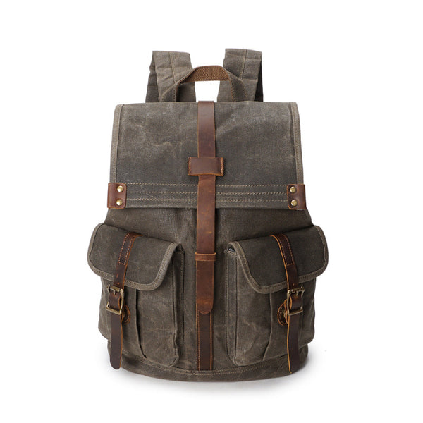 Outing Sport Travelling Waxed Canvas Leather Backpack, Casual Laptop B ...