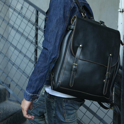 Canvas Leather Laptop Backpack Vintage Rucksack —