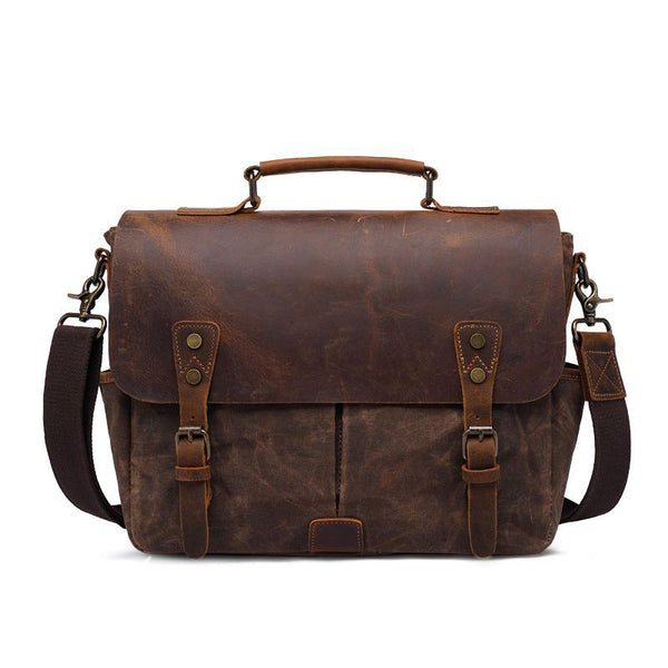Latest Style Handmade Canvas Leather Briefcase Vintage Crazy Horse Mes ...