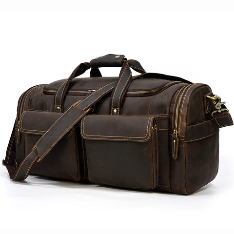 Full Grain Leather Duffle Bag With Shoes Compartment Casual Leather Tr –  ROCKCOWLEATHERSTUDIO