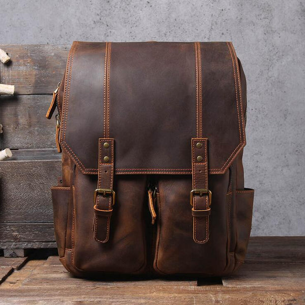 ROCKCOW Handmade Leather Travel Backpack, Designer Backpacks, School B ...