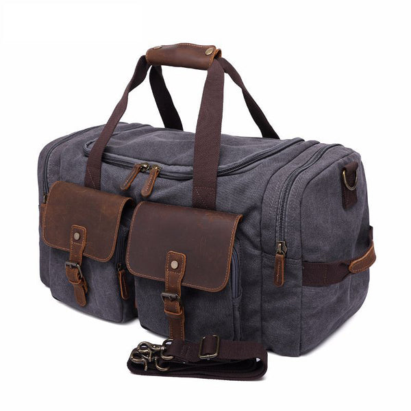 ROCKCOW Weekender Overnight Bag Canvas Genuine Leather Travel Duffel T ...