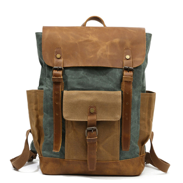 Canvas Leather Backpack, Laptop Backpack, Vintage Waterproof Shoulder ...