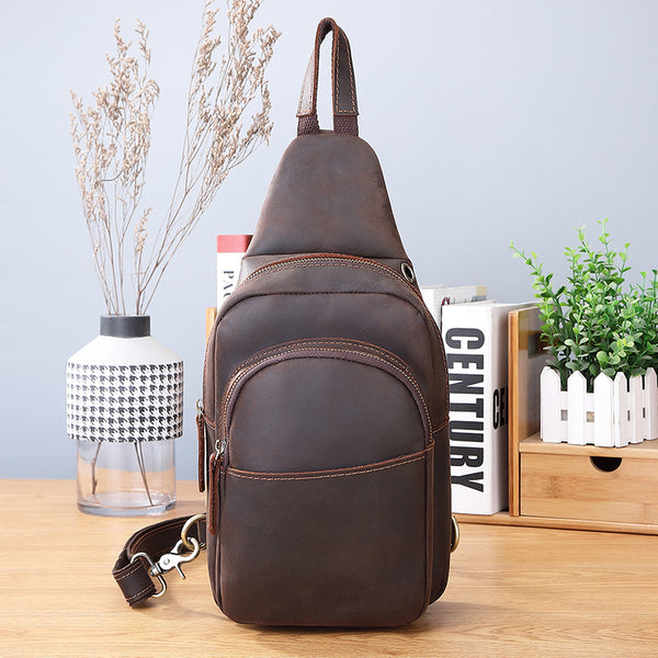 Crazy Horse Leather Chest Pack Handmade Chest Bag Casual Shoulder Mess ...