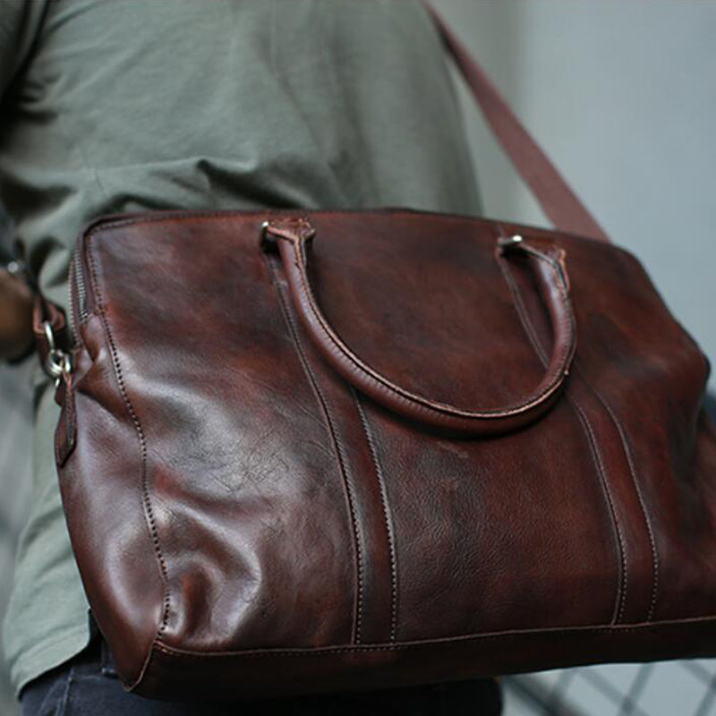 Dark Brown Leather Laptop Messenger Bag — The Handmade Store