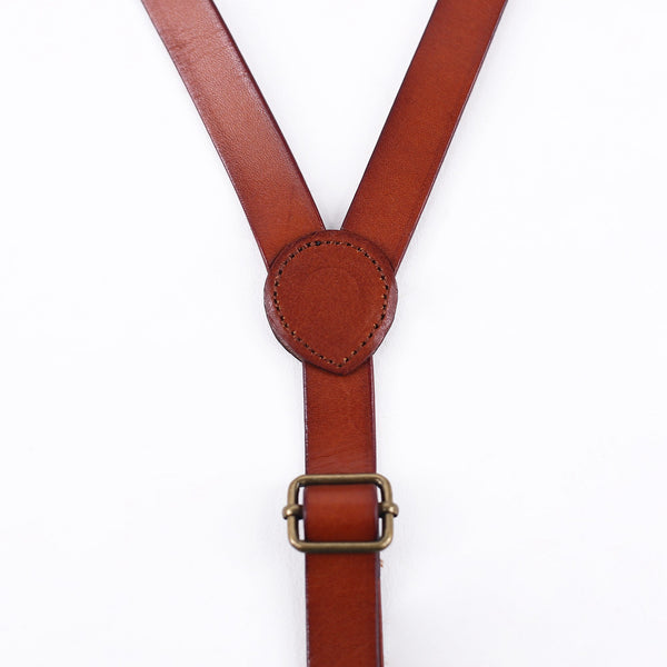 Tan Brown Leather Suspenders, Groomsmen Wedding Suspenders with